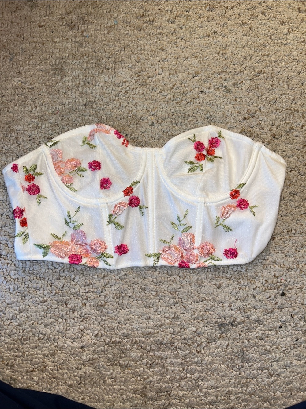 SHEIN White Floral Embroidered Bustier Camisole